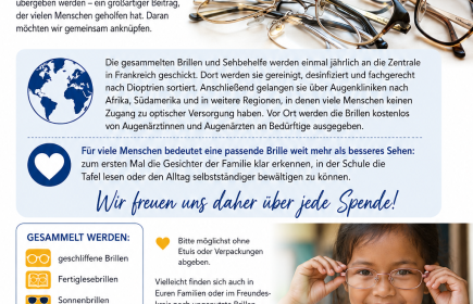 Unser Club sammelt gebrauchte Brillen und Sehbehelfe für bedürftige Menschen.